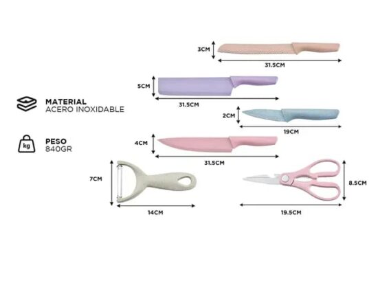 Juego De Cuchillos Acero Inoxidable 6 Piezas Multicolores - Imagen 8