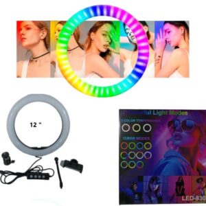 Aro De Luz Led 30 Cm Luz RGB Calida Fria + Trípode 2.10 Mt Estructura Negro.